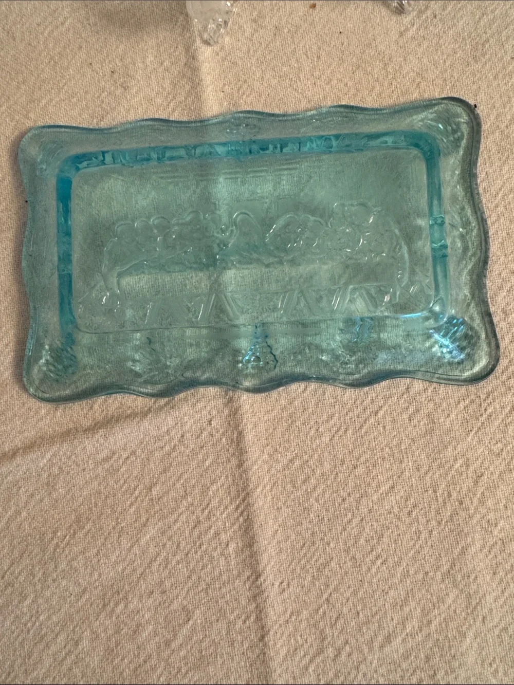 Vintage Style Blue Glass  Last Supper